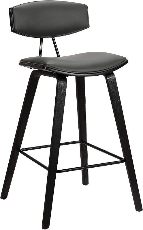 Photo 1 of Armen Living Fox 25.5" Counter Height Grey Faux Leather and Black Wood Mid-Century Modern Bar Stool
