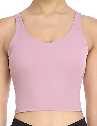 Photo 1 of YUNOGA Women's Wirefree Padded Sport Bra Light Support Athletic Bra Workout Cropped Tank Top
