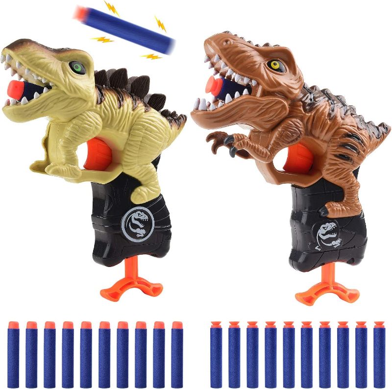 Photo 1 of Happitry Dinosaur Blaster Gun Toys for Boys 3 4 5 6 Year Old, Small Dino Foam Guns for Toddlers Age 3-5, Cool Toddler Toy Gun Gifts for Little Kids Birthday or Christmas, 2 Pack T-rex & Stegosaurus
