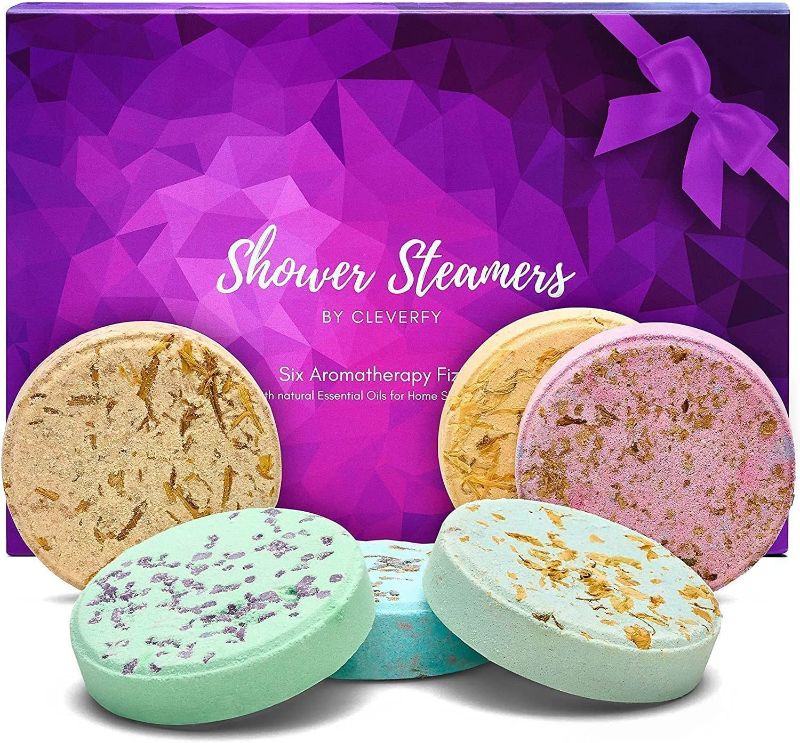 Photo 1 of  Aromatherapy Shower Steamers - Variety Pack of 6 Shower Bombs with Essential Oils. Self Care and Relaxation Shower Steamer for Women and Men. Purple Set
