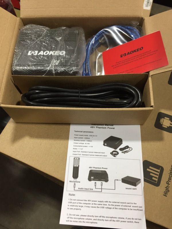 Photo 2 of Aokeo 48V Phantom Power Supply Powered by USB Plug in, Included with 8 feet USB Cable, Bonus + XLR 3 Pin Microphone Cable for Any Condenser Microphone Music Recording Equipment
