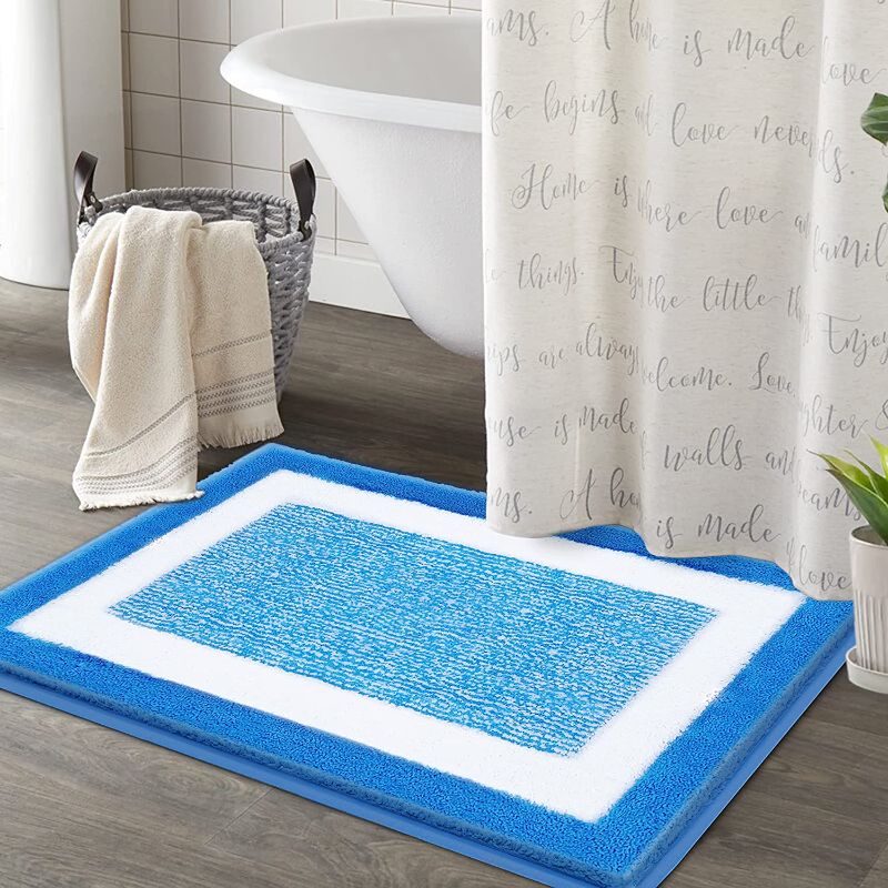 Photo 1 of  Blue Bathroom Rug Mat, 20"x32", White and Blue, Extra Soft Absorbent Premium Bath Rug, Non-Slip Comfortable Bath Mat, Machine Wash Dry, Carpet for Tub, Shower, Bath Room
