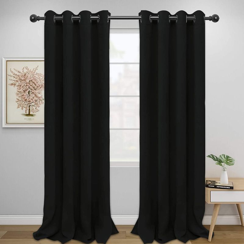 Photo 1 of Easy-Going Blackout Curtains for Bedroom, Solid Thermal Insulated Grommet and Noise Reduction Window Drapes, Room Darkening Curtains for Living Room, 2 Panels(52x96 in,Black)
