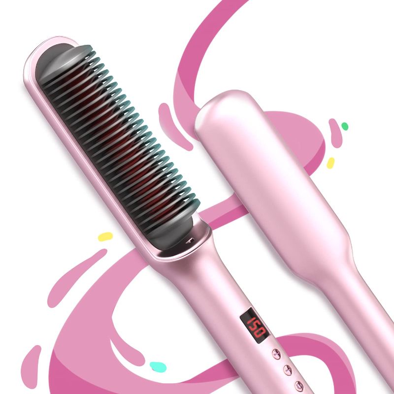 Photo 1 of Bennra Hair Straightener Brush (2021New) - Enhanced Ionic Straightening Brush, LED Display & 20s Fast Straight Hair with Negative Ion Generator, Anti-Scald, Best for Salon at Home (Luxury Pink)
