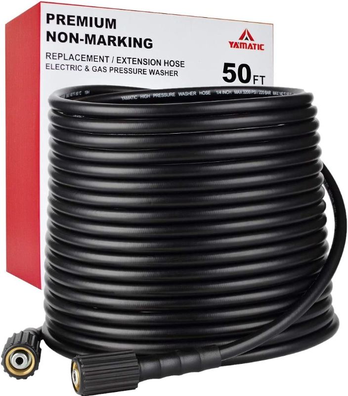 Photo 1 of YAMATIC Kink Resistant 3200 PSI 1/4" 50 FT High Pressure Washer Hose Replacement With M22-14mm Brass Thread (Premium Upgrade Version 2X)
