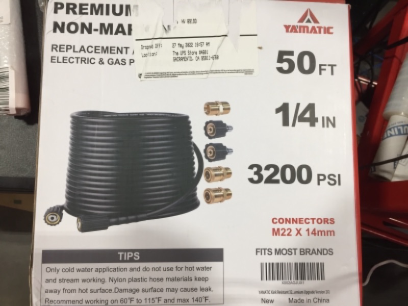 Photo 2 of YAMATIC Kink Resistant 3200 PSI 1/4" 50 FT High Pressure Washer Hose Replacement With M22-14mm Brass Thread (Premium Upgrade Version 2X)
