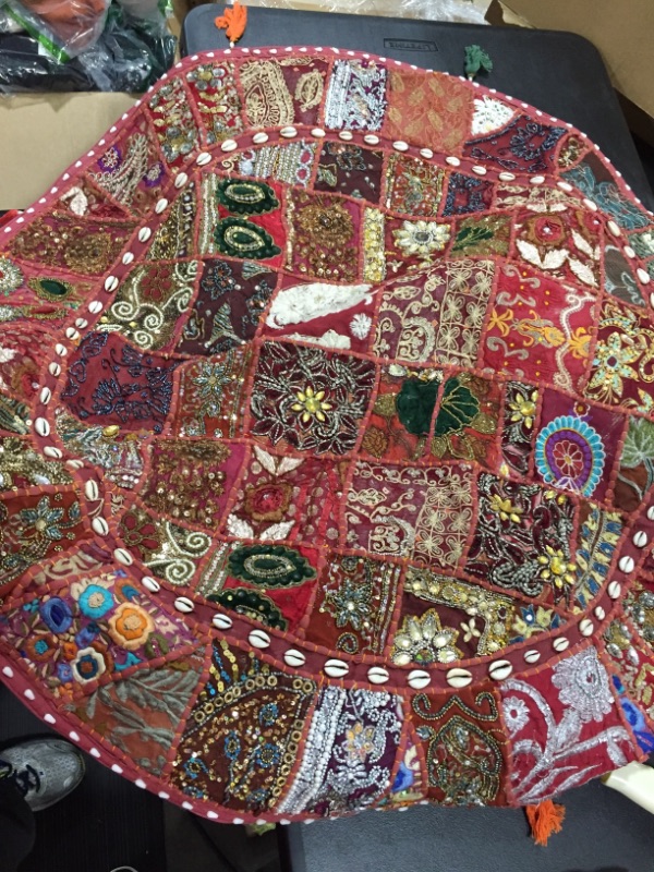 Photo 1 of Big round Embroidered Cover of Some sort Approximately 3' Diameter 