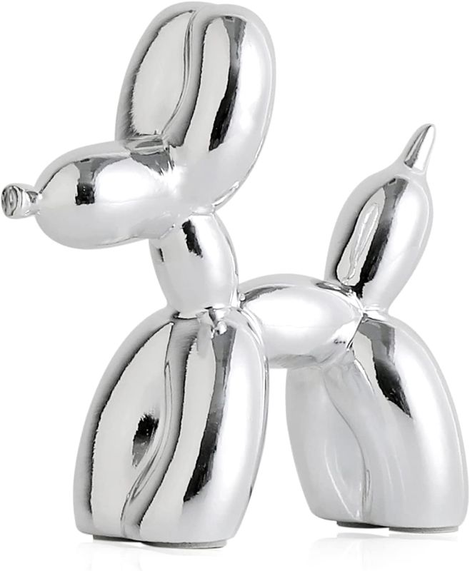 Photo 1 of Balloon Dog Sculpture, Shiny Animal Dog Statue, Cute Plating Balloon Dog Figurine Modern Art Collectible Resin Crafts Home Decor for Desktop Living Room(Silver-Small Size)
