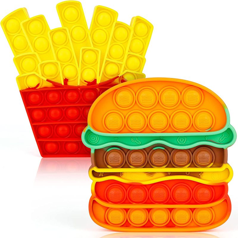 Photo 1 of iTechjoy Fidget Toys Push It, Bubble Pop Popping Sensory Toy for Adult&Children, Popper Stress Toy for Autism, Sensory Fidget Game Toy for Kids Boys Girls, Hamburger & Fries Shapes - 2 PACK