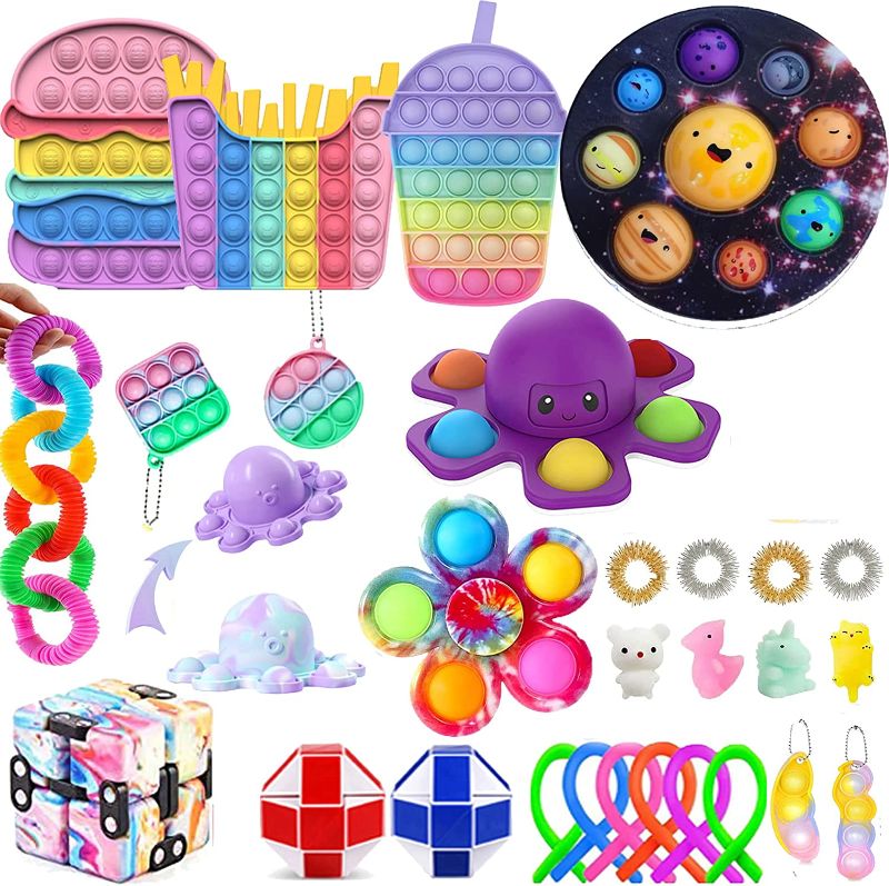Photo 1 of Fidget Pack Fidget Toy Set Anti-Anxiety Tools, Big Sensory Keyboard Fidget Toy Pack with Marble Mesh Anxiety Pop Tube Keychain Fidgetet Packs for Adults Kids
