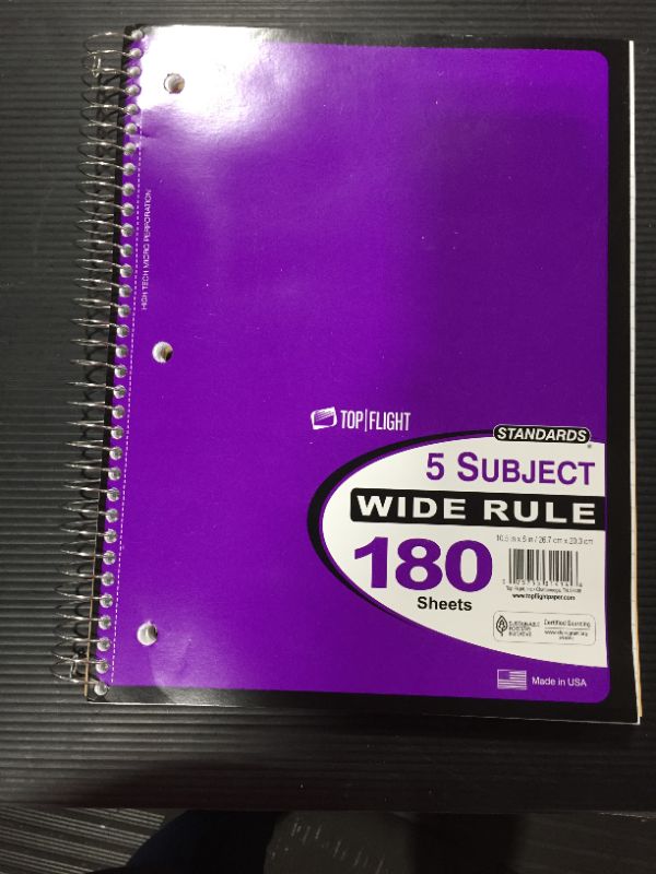 Photo 1 of Tf 5 Sub Wire Ntbk Wr Size 180ct Top Flight Five Subject Wide Ruled Notebook, Pa