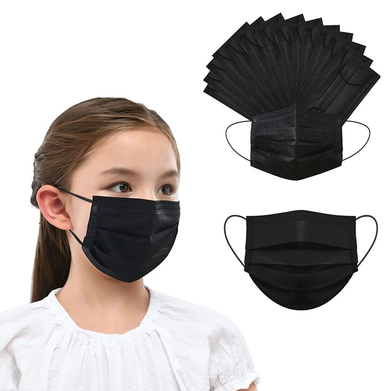 Photo 1 of WemBem Kids Disposable Face Mask,100 PCS Black Mask Ages 4-12 Children Sized Breathable Mouth Cover Safety Small Masks
