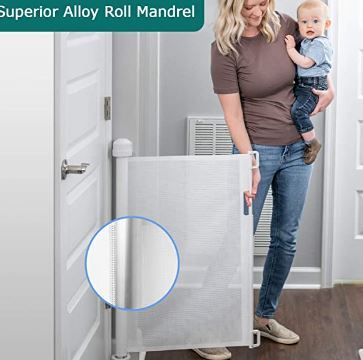 Photo 1 of YOOFOR Retractable Baby Gate, Extra Wide Safety Kids or Pets Gate, 33” Tall, Extends to 55” Wide, Mesh Safety Dog Gate for Stairs, Indoor, Outdoor, Doorways, Hallways (White, 33"x55")
