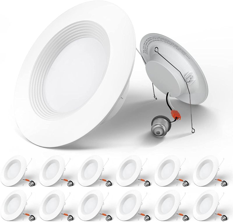 Photo 1 of Amico 5/6 inch LED Recessed Lighting 12 Pack, Dimmable, Damp Rated, 12.5W=100W, 950LM Can Lights with Baffle Trim, 4000K Cool White, Simple Retrofit Installation - ETL
