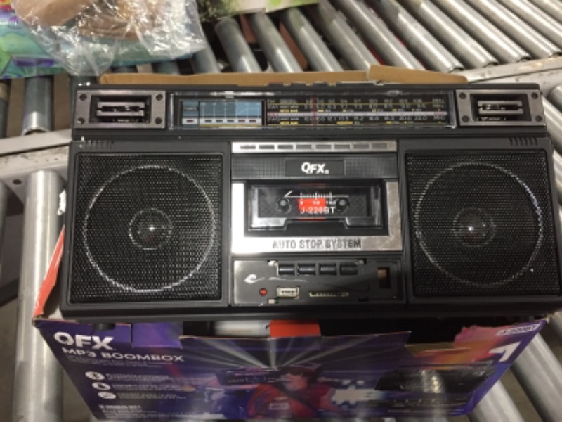 Photo 2 of Qfx J-220BT Rerun x Cassette Player Boombox with 4-Band Radio MP3 Converter and Bluetooth