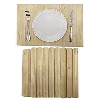 Photo 1 of ANDSTAR Set of 8 Pcs Bamboo Placemats Sushi Rolling Mat Japanese Style Natural Anti-Slip Bamboo Placemats Washable Heat-Resistant Table Mats for Dining Room and Kitchen?Beige? (B09129QYM7)
