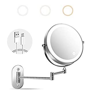 Photo 1 of alvorog 8" Wall Mounted Makeup Mirror with 3 Color Lights, 0.5h Automatic Power-Off Adjustable Light, Dual Power Supply, Cosmetic Mirror with 1X/5x Magnifying, 360°Rotation Vanity Mirror (B08F7BMX5W)
