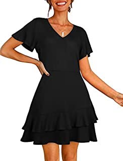 Photo 1 of Aloodor Blcak Dresses for Women Fashion Lotus Sleeve Dress with Ruffle Hem M (B09LXW22B5)
