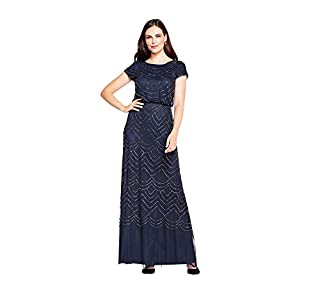 Photo 1 of Adrianna Papell Women's Short Sleeve Blouson Beaded Gown, Navy, 16 (B071VLKWMZ)
