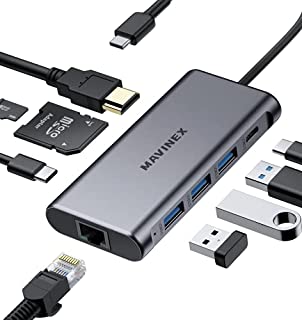 Photo 1 of USB C Hub 9 in 1, MAVINEX 4K HDMI USB C Docking Station, 100W Power Delivery, 5Gbps USB-C Data Port, 3 USB 3.0 Ports, MicroSD/TF, 1Gbps Ethernet Adapter for MacBook, Dell XPS, More Type C Devices (B098K4ZGR3)
