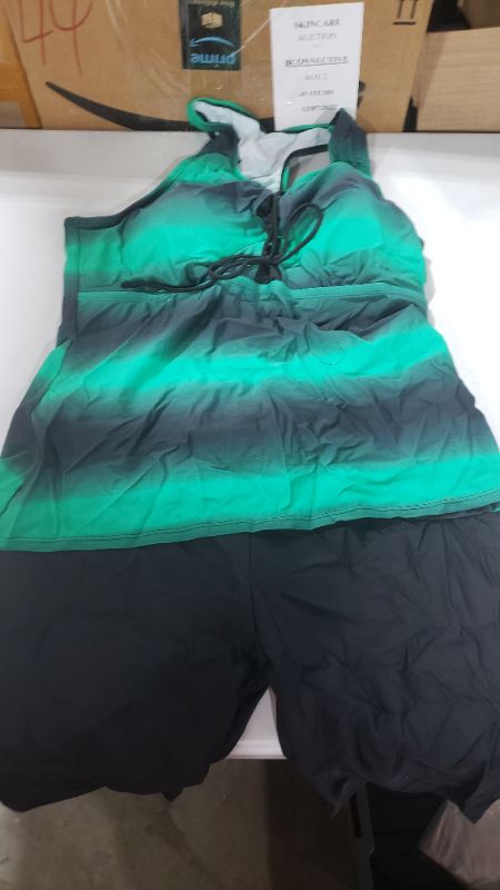 Photo 2 of Aleumdr Womens Racerback Color Block Print Tankini Swimsuits with Swim Capris XL