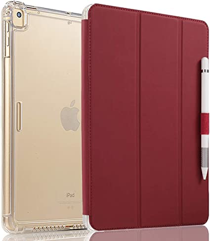 Photo 1 of Valkit iPad 6th/5th Generation Case, iPad 9.7 Inch Case 2018/2017, iPad Air Case, iPad Air 2 Case - Smart Folio Stand Protective Translucent Frosted Back Cover with Auto Wake/Sleep, DARK RED
