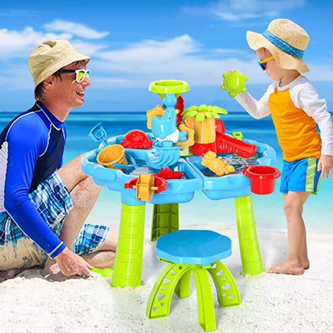 Photo 1 of Bennol Kids Sand Water Table Toys for Toddlers, 3 in 1 Outdoor Sand and Water Play Table Beach Toys for Kids Boys Girls, Water Activity Tables Summer Toys for Outside Backyard for Toddlers Age 1-3 3-5
