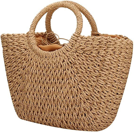 Photo 1 of Hand-woven Straw Large Hobo Bag for Women Round Handle Ring Toto Retro Summer Beach Straw Bag
