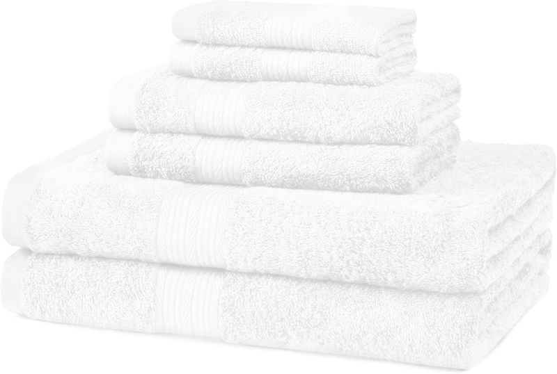 Photo 1 of Amazon Basics 6-Piece Fade Resistant Bath, Hand and Washcloth Towel Set - White
