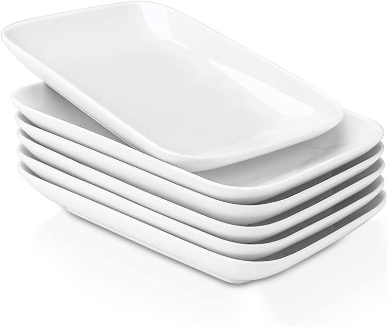 Photo 1 of 8 Inch Rectangular Salad Plates/Appetizer Plates Set, Porcelain Dessert Plates, Small Serving Plates for Salad, Appetizer and More - Microwave, Oven, and Dishwasher Safe - Set of 6, White