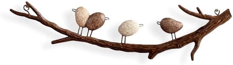 Photo 1 of Birds on Branch Indoor or Outdoor Wall Art, Made of Lightweight Metal (4 Birds) 18.75" Long x 5" Tall x 0.75" Deep
