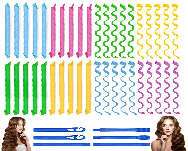 Photo 1 of 40PCS Hair Curlers Heatless Wave and Spiral Two Styles Formers with 4PCS Styling Hooks Magic Hair Rollers No Heat Damage for Women and Kids’ Short and Medium Hair
