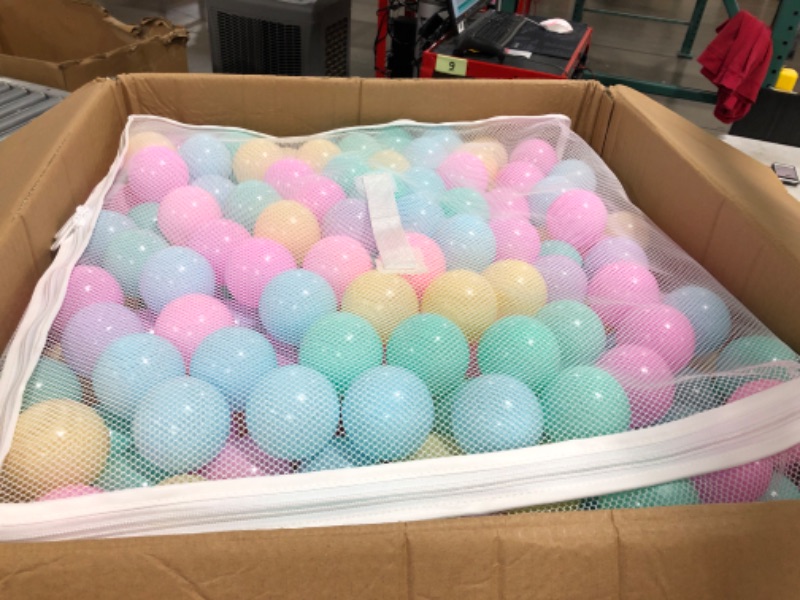 Photo 2 of Amazon Basics BPA Free Crush-Proof Plastic Ball Pit Balls with Storage Bag, Toddlers Kids 12+ Months, 6 Pastel Colors - Pack of 1000
