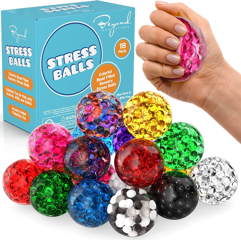 Photo 1 of Stress Ball Set - 18 Pack - Stress Balls Fidget Toys for Kids and Adults - Sensory Ball, Squishy Balls with Colorful Water Beads,Anxiety Relief Calming Tool - Fidget Stress Toys for Autism & ADD/ADHD
