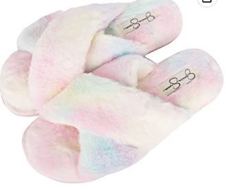 Photo 1 of Jessica Simpson Women's Cross Band Plush Slide-on Sandal House Slippers with Memory Foam
