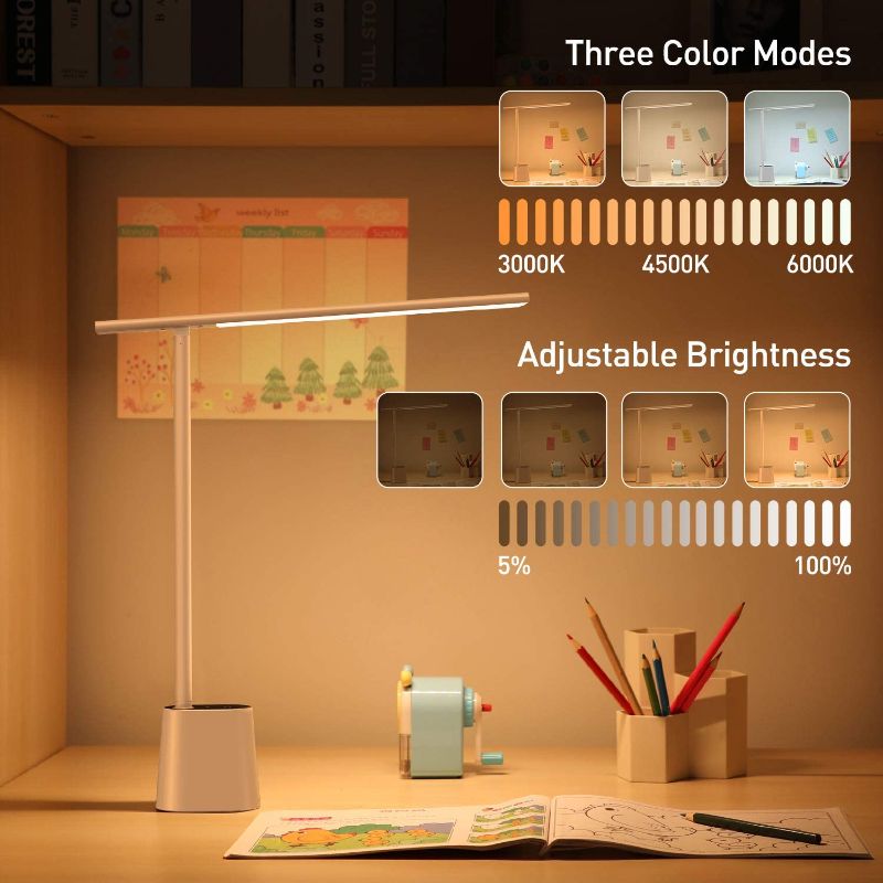 Photo 1 of Baseus LED Desk Lamp, Auto-Dimming Table Lamp, Rechargeable, Wireless, Portable, Eye-Caring Smart Lamp, Touch Control, 3 Color Modes, 250 Lumens, for Home office, Living room, Bedroom, Painting, White
