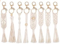 Photo 1 of 8 Pieces Mini Macrame Keychains Boho Macrame Bag Charms for Car Key Purse Phone Supplies
