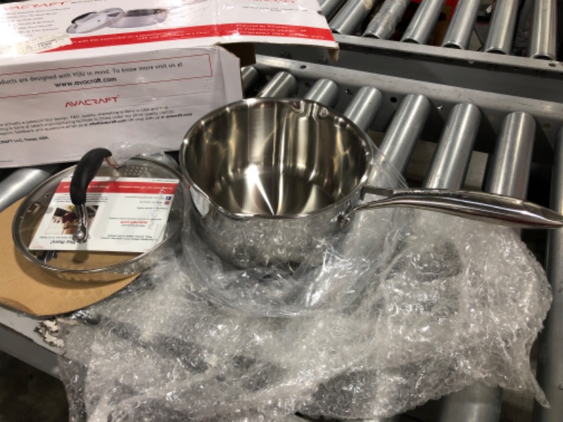 Photo 2 of AVACRAFT Tri-Ply Stainless Steel Saucepan with Glass Strainer Lid, Two Side Spouts, Ergonomic Handle, Multipurpose Sauce Pan with Lid, Sauce Pot, Cooking Pot (Tri-Ply Full Body, 2.5 Quart)
