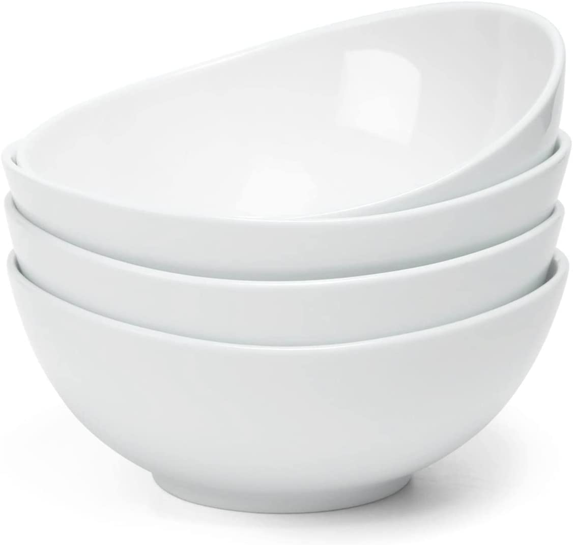 Photo 1 of amHomel Ceramic Bowls, 28 Ounce for Cereal, Dessert, Salad and Soup, Chip Resistant, Dishwasher and Microwave Safe, Porcelain Bowls for Eating, Set of 4(White)
