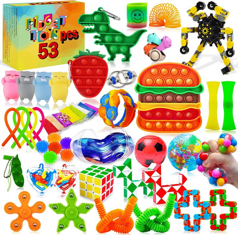 Photo 1 of Kidcia Fidget Toys Pack, 53 Pcs Pop Fidget Toys, Stress & Anxiety Relief Sensory Toys for Autistic ADHD, ADD, OCD Children & Adults, Gift Prize Box Toys for Kids’ Classroom, Birthday Party
