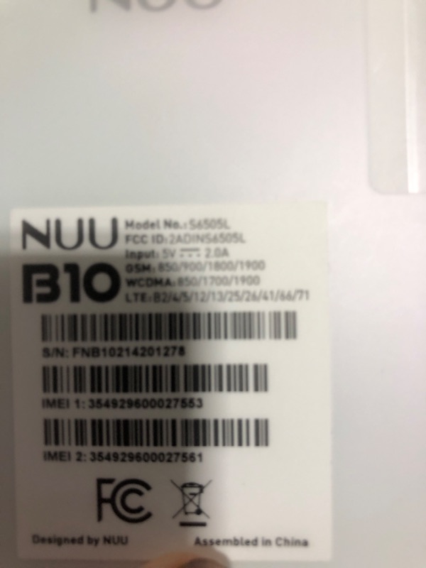 Photo 1 of NUU B10 4G LTE Android Smartphone Unlocked(T-Mobile only) 6.55” HD+ Display 48MP Triple-Camera 64GB + 4GB RAM 4000mAh Battery Android 11 (White Color)
