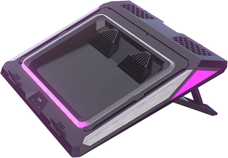 Photo 1 of IETS GT300 Double Blower Laptop Cooling Pad for 14-17 Inch Gaming Laptop, Cooler Pad with Dust Filter, Flexible Rubber Ring, Colorful Lights,Adjustable Mount Stand,Third Gear Speed

