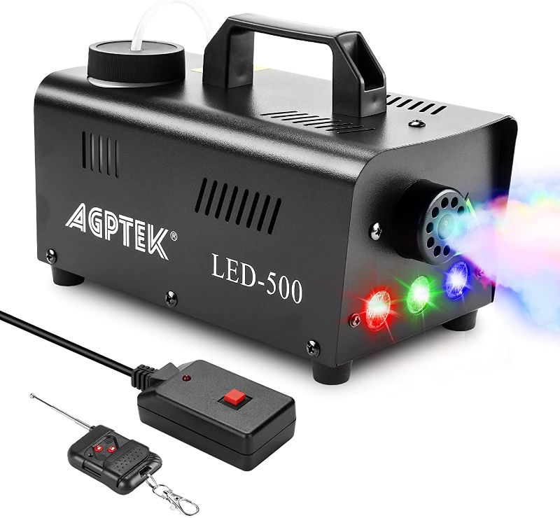 Photo 1 of Fog Machine, AGPTEK 500W Portable Led Smoke Machine with Lights (Red, Blue, Green) & Wireless Remote Control for Halloween, Christmas, Wedding, Parties, DJ Performance & Stage Show
