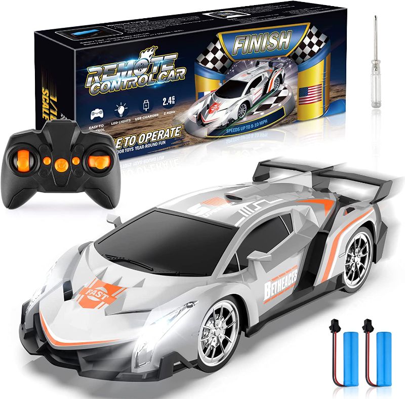 Photo 1 of Growsland Remote Control Car RC Cars Xmas Gifts Toys for Kids 1/18 Electric Sport Racing Hobby Rc Crawler Toy Car Model Vehicle for Boys Girls Adults Included Rechargable Batteries (Silver)
