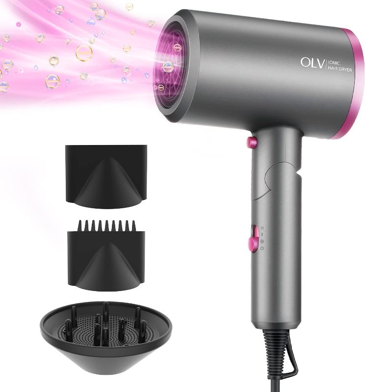 Photo 1 of Travel Hair Dryer, 1800W Hair Dryer Blow Dryer Ionic Hair Dryer with Diffuser Foldable Handle Portable Travel Hair Dryer for Home Travel Salon Without Damaging Hair
