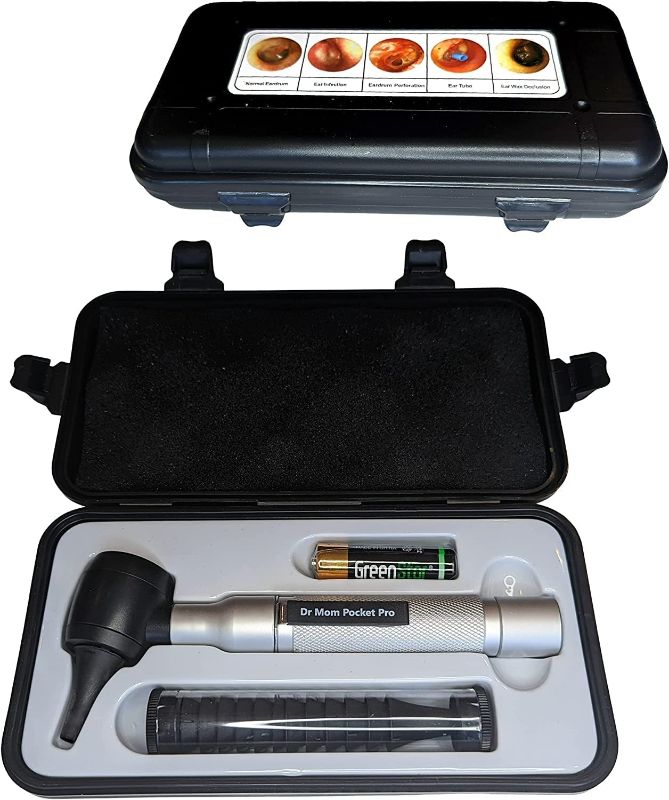 Photo 1 of 4th Generation Doctor Mom LED Pocket Pro Otoscope with both Adult and Pediatric Disposable Specula Tips, Battery, and Protective Hard Plastic Case
