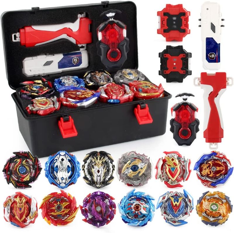 Photo 1 of JIMI Bey Battling Top Burst Gyro Toy Set 12 Spinning Tops 3 Launchers Combat Battling Game with Portable Storage Box Gift for Kids Children Boys Ages 6+
