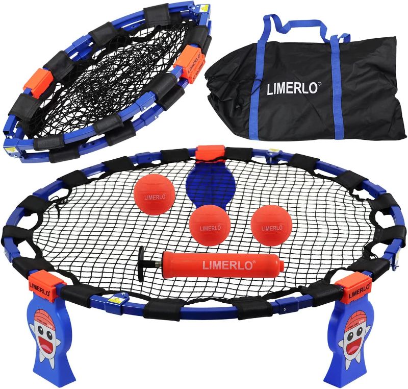 Photo 1 of LIMERLO Spike Game Set, Beach Ball Game Set, Outdoor Yard Spike Game Set, Playground Balls Game Set. Party, Park, Lawn Smash Ball Games. Gift for Kids, Adults. Includes 3 Balls, Net, Pump, Carry Bag
