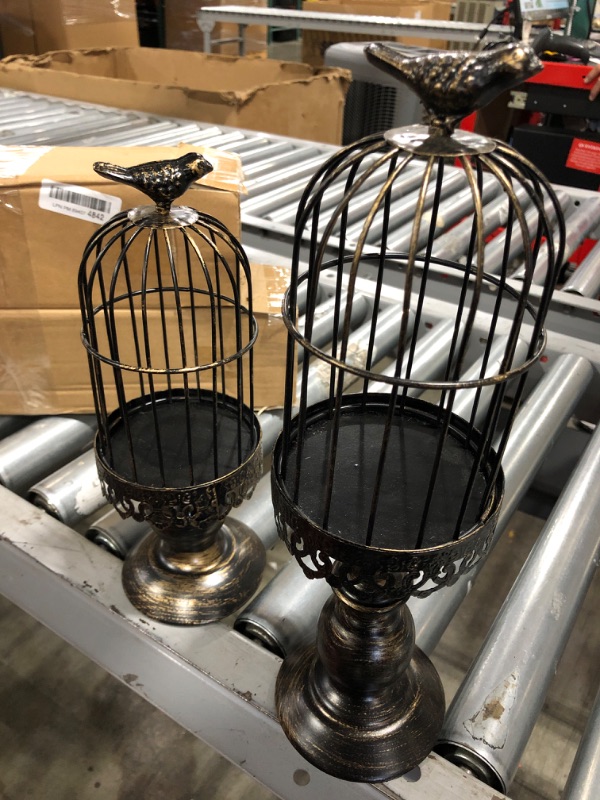 Photo 2 of Birdcage Candle Holder 2 Pack Vintage Candlestick Holders Table Decorative Centerpieces Decoration for Wedding Party Bar Home (Black)
