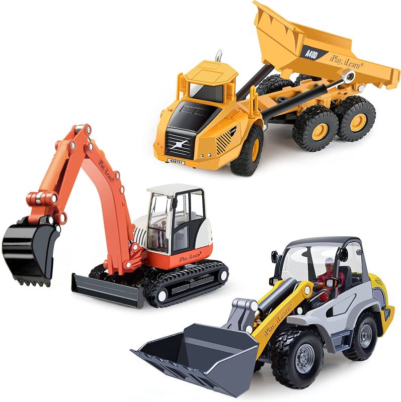 Photo 1 of iPlay, iLearn Heavy Duty Construction Site Play Set, Metal Dump Truck, Excavator Digger, Tractor Bulldozer Diecast Vehicle, Outdoor Sandbox Car Toys, Birthday Gift 3 4 5 Year Old Toddler Boy Kid Child
